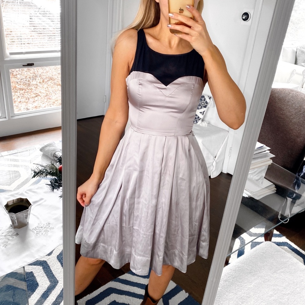🖤 H&M BLACK GREY MESH SILKY COCKTAIL DRESS!